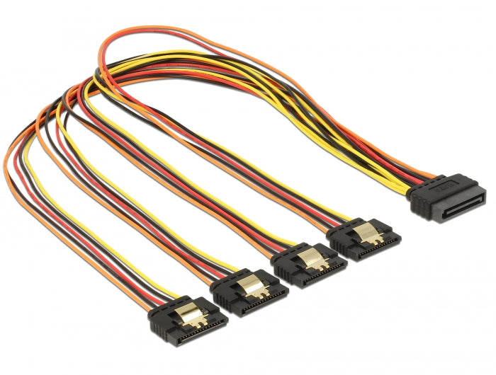 Delock Kabel SATA 15 Pin Strom Stecker mit Einrastfunktion > SATA 15 Pin Strom Buchse 4 x gerade 50 cm