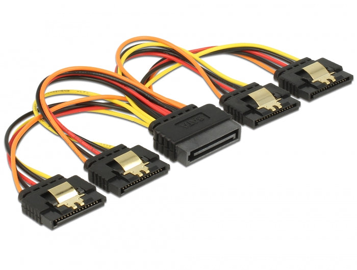 Delock Kabel SATA 15 Pin Strom Stecker mit Einrastfunktion > SATA 15 Pin Strom Buchse 4 x gerade 15 cm