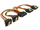 Delock Kabel SATA 15 Pin Strom Stecker mit Einrastfunktion > SATA 15 Pin Strom Buchse 2 x gerade / 2 x unten 15 cm