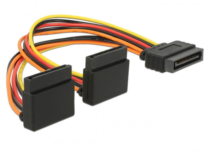 Delock Kabel SATA 15 Pin Strom Stecker mit Einrastfunktion > 2 x SATA 15 Pin Strom Buchse oben 15 cm