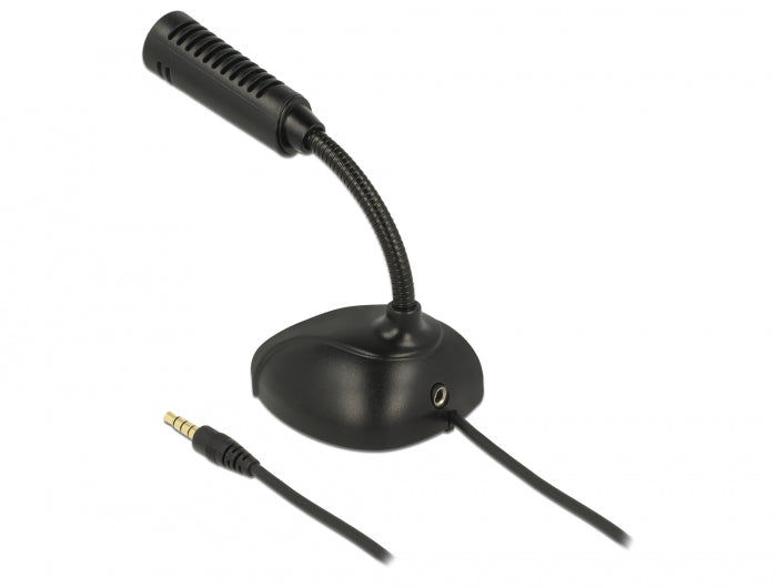 Delock Kondensator Mikrofon Omnidirektional für Smartphone / Tablet mit Schwanenhals 3,5 mm 4 Pin Klinkenstecker + 3,5 mm Klinkenbuchse