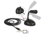 Delock Kondensator Mikrofon Omnidirektional für Smartphone / Tablet mit Schwanenhals 3,5 mm 4 Pin Klinkenstecker + 3,5 mm Klinkenbuchse
