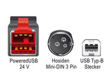 Delock PoweredUSB Kabel Stecker 24 V > USB Typ-B Stecker + Hosiden Mini-DIN 3 Pin Stecker 5 m für POS Drucker und Terminals