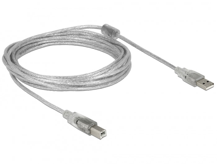Delock Kabel USB 2.0 Typ-A Stecker > USB 2.0 Typ-B Stecker 5 m transparent