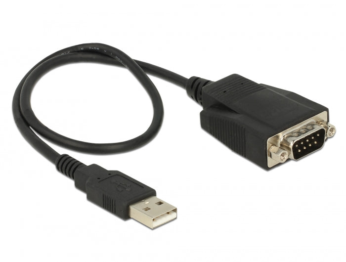 Delock Adapter USB 2.0 Typ-A Stecker > 1 x Seriell RS-232 DB9 Stecker mit Schrauben und Muttern ESD Überspannungsschutz