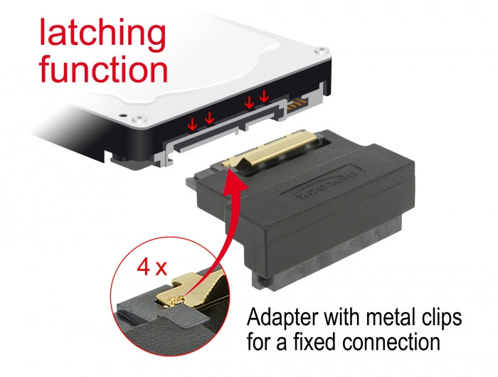 Delock Adapter SATA 22 Pin Buchse mit Einrastfunktion zu Stecker - gewinkelt unten