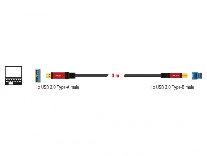 Delock USB 5 Gbps Kabel Typ-A Stecker zu USB 5 Gbps Typ-B Stecker 3 m Premium