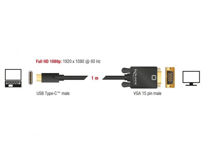 Delock Kabel USB Type-C™ Stecker > VGA Stecker (DP Alt Mode) 1 m schwarz