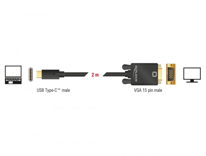Delock Kabel USB Type-C™ Stecker > VGA Stecker (DP Alt Mode) 2 m schwarz