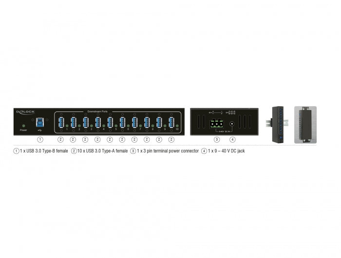 Delock Externer Industrie Hub 10 x USB 5 Gbps Typ-A mit 20 kV ESD Schutz