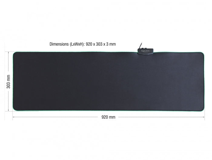 Delock USB Mauspad 920 x 303 x 3 mm mit RGB Beleuchtung