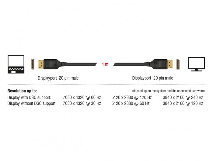 Delock DisplayPort Kabel 8K 60 Hz 1 m DP 8K zertifiziert