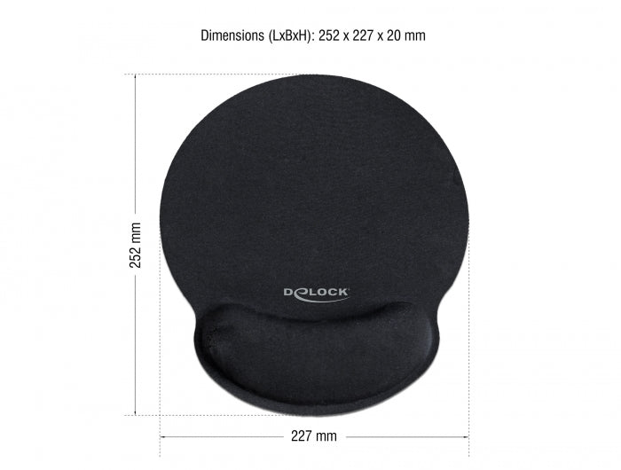 Delock Ergonomisches Mauspad mit Handballenauflage schwarz 252 x 227 mm