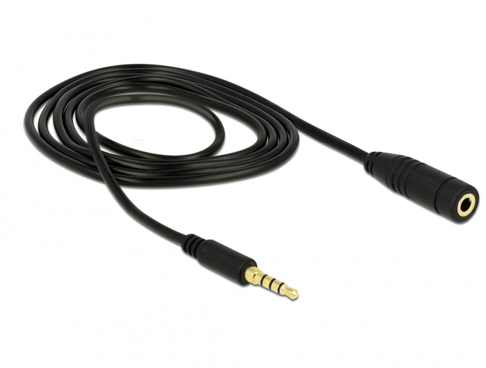 Delock Klinkenverlängerungskabel 3,5 mm 4 Pin Stecker zu Buchse 1 m schwarz