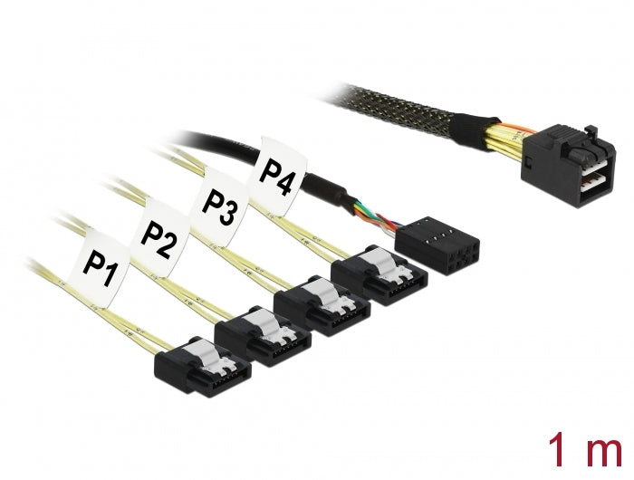 Delock Kabel Mini SAS HD SFF-8643 zu 4 x SATA 7 Pin + Sideband 1 m
