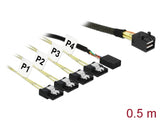 Delock Kabel Mini SAS SFF-8643 > 4 x SATA 7 Pin + Sideband 0,5 m Metall