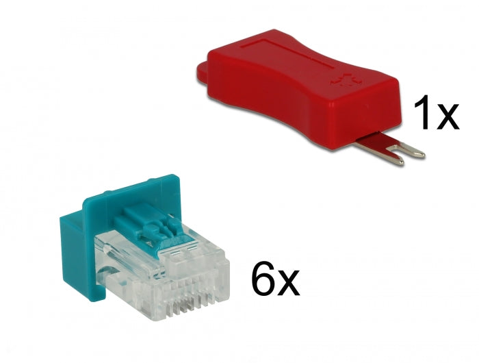 Delock RJ45 Secure Clip mit Stecker Set mit 6 Stück