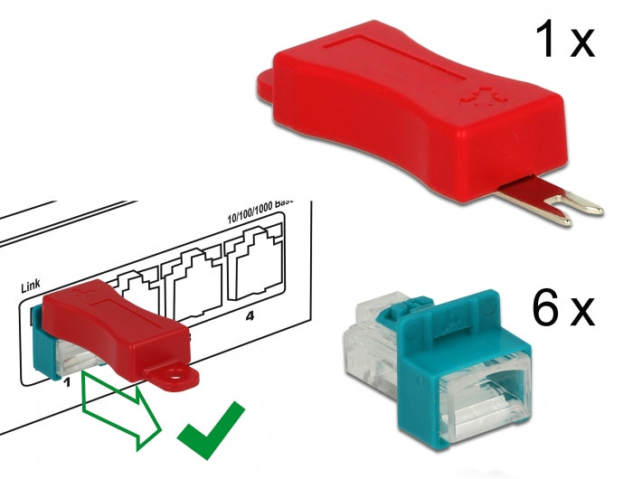 Delock RJ45 Secure Clip mit Stecker Set mit 6 Stück
