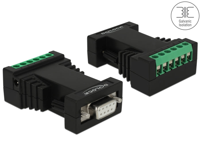 Delock Isolator RS-232 D-Sub Buchse zu RS-422/485 Terminalblock Überspannungsschutz 600 W galvanische Trennung 2,5 kV