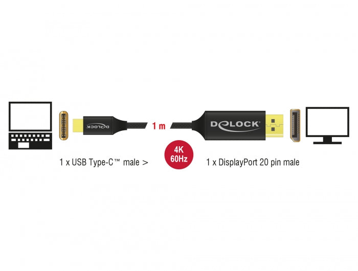 Delock USB Kabel Type-C zu DisplayPort (DP Alt Mode) 4K 60 Hz 1 m koaxial