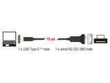 Delock Adapter USB Type-C™ zu 1 x Seriell RS-232 D-Sub 9 Pin Stecker mit Muttern 0,25 m