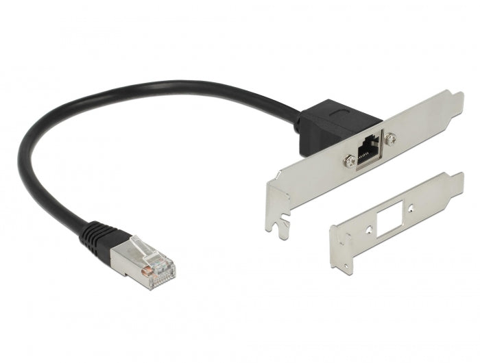 Delock Netzwerk Verlängerungskabel RJ45 Cat.5e 30 cm mit Standard und Low Profile Slotblende