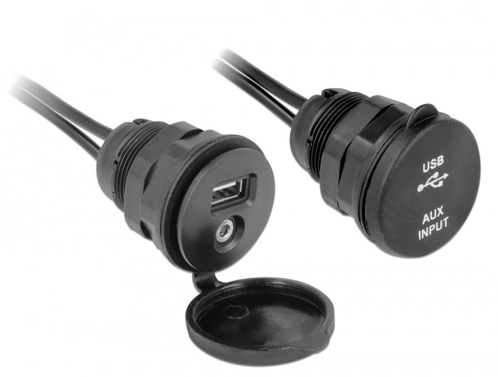 Delock Kabel USB Typ A Stecker + 3,5 mm 4 Pin Klinkenstecker > Einbaubuchse mit Verschlussdeckel USB Typ A Buchse + 3,5 mm 4 Pin Klinkenbuchse (Audio) 2 m schwarz