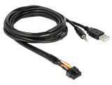 Delock Kabel USB Typ-A Stecker + 3,5 mm 4 Pin Klinkenstecker > Einbaubuchse USB Typ-A Buchse + 3,5 mm 4 Pin Klinkenbuchse (Audio) 1,5 m schwarz