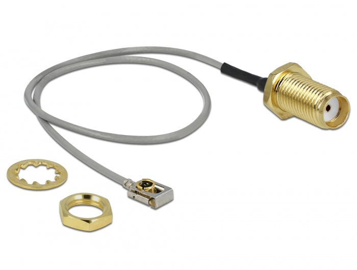 Delock Antennenkabel SMA Buchse zum Einbau zu I-PEX Inc., MHF® I LK Stecker 1.13 20 cm Gewindelänge 10 mm