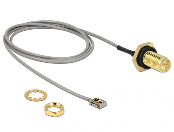 Delock Antennenkabel RP-SMA Buchse zum Einbau zu I-PEX Inc., MHF® I LK Stecker 1.13 50 cm Gewindelänge 10 mm spritzwassergeschützt