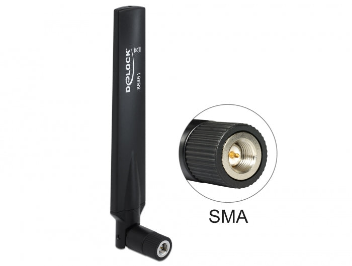 Delock LTE Antenne SMA Stecker 1 - 4 dBi omnidirektional mit Kippgelenk schwarz