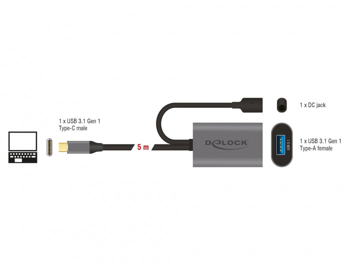 Delock USB 5 Gbps aktives Verlängerungskabel USB Type-C™ zu USB Typ-A 5 m