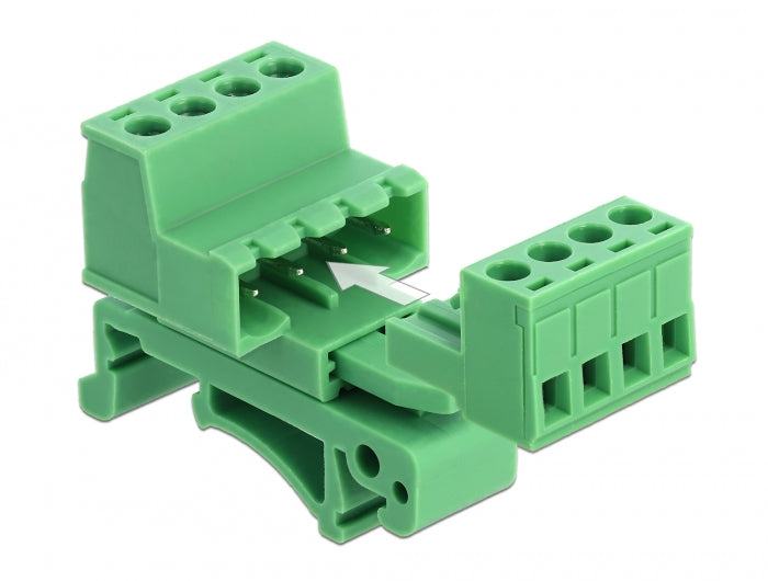 Delock Terminalblock Set für Hutschienen 4 Pin mit Rastermaß 5,08 mm gewinkelt