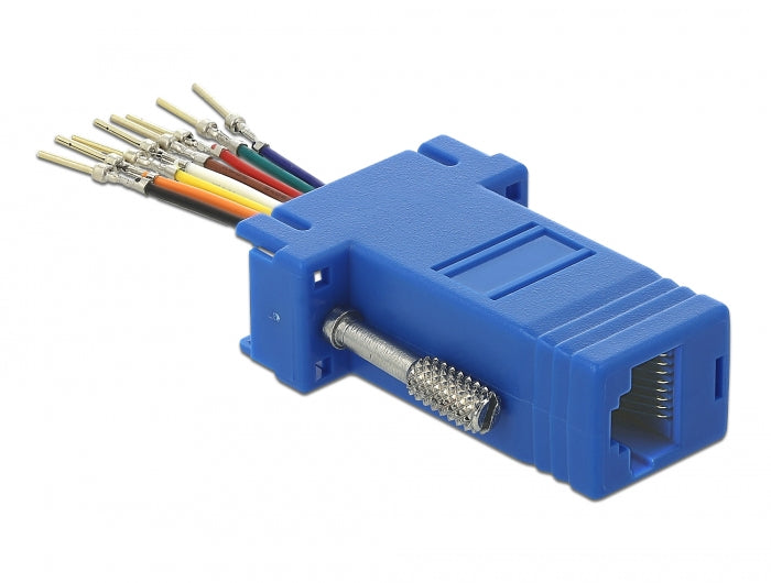 Delock D-Sub 9 Pin Stecker zu RJ45 Buchse Montagesatz blau