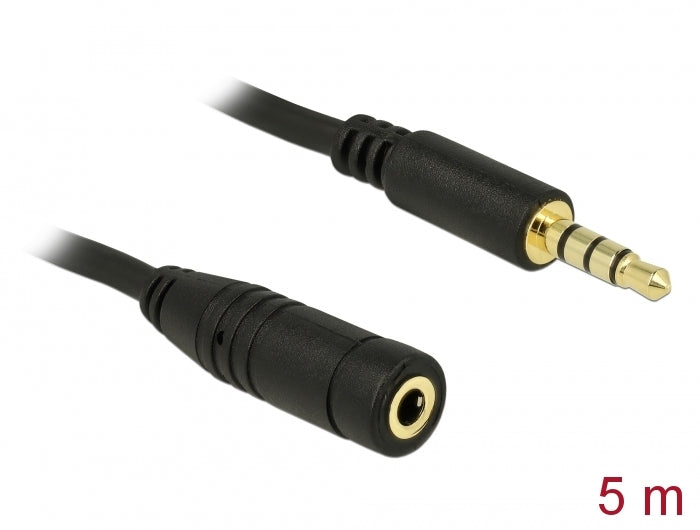Delock Klinkenverlängerungskabel 3,5 mm 4 Pin Stecker zu Buchse 5 m schwarz