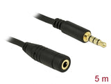 Delock Klinkenverlängerungskabel 3,5 mm 4 Pin Stecker zu Buchse 5 m schwarz
