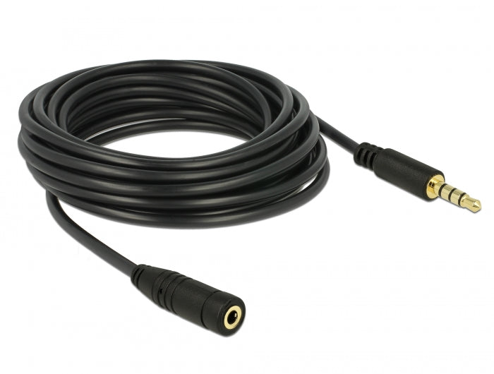 Delock Klinkenverlängerungskabel 3,5 mm 4 Pin Stecker zu Buchse 5 m schwarz