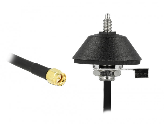 Delock Antennenfuß M6 mit Anschlusskabel RG-58 C/U 3 m schwarz SMA Stecker