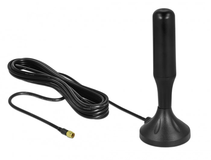 Delock LTE Antenne SMA Stecker 3 - 5 dBi 12,4 cm starr omnidirektional mit magnetischem Standfuß und Anschlusskabel RG-174 A/U 3 m outdoor schwarz