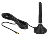 Delock LTE Antenne SMA Stecker 2 - 3 dBi 11 cm starr omnidirektional mit magnetischem Standfuß und Anschlusskabel RG-174 A/U 3 m outdoor schwarz