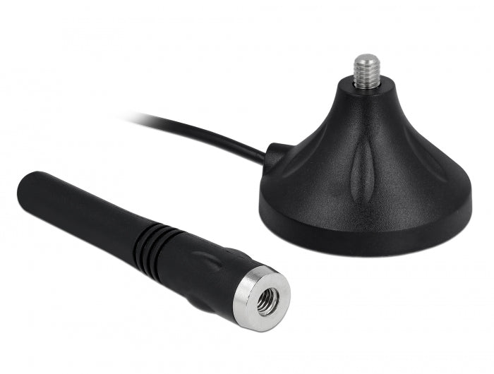 Delock LTE Antenne SMA Stecker 2 - 3 dBi 11 cm starr omnidirektional mit magnetischem Standfuß und Anschlusskabel RG-174 A/U 3 m outdoor schwarz