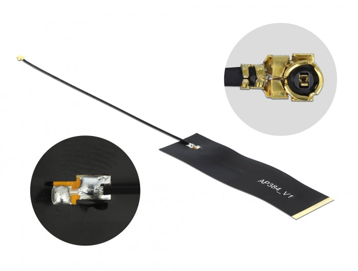 Delock LoRa Antenne 863 - 928 MHz® I I-PEX Inc., MHF Stecker 1,68 dBi 15 cm 1.13 FPC schwarz Klebemontage