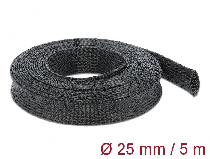 Delock Geflechtschlauch dehnbar 5 m x 25 mm schwarz