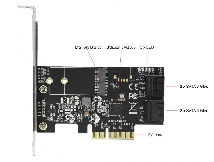 Delock 4 Port SATA und 1 Slot M.2 Key B PCI Express x4 Karte - Low Profile Formfaktor
