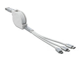 Delock USB Typ-A 3 in 1 Aufrollladekabel für Lightning™ / Micro USB / USB Type-C™ weiß