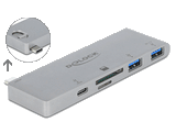 Delock 3 Port Hub und 2 Slot Card Reader für MacBook mit PD 3.0 und einschiebbarem USB Type-C™ Anschluss