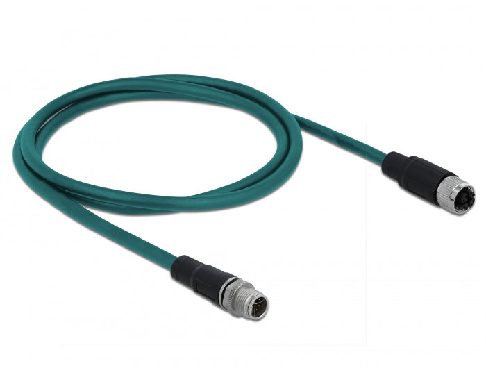 Delock Netzwerkkabel M12 X-kodiert 8 Pin Stecker zu Buchse PUR (TPU) 1 m