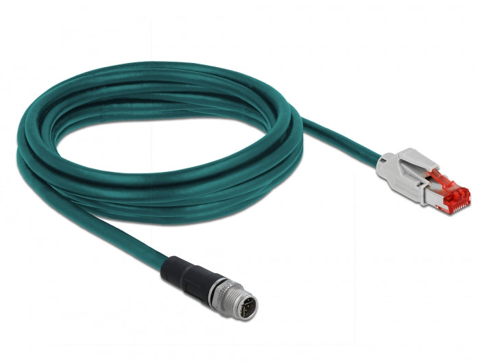 Delock Netzwerkkabel M12 X-kodiert 8 Pin zu RJ45 Stecker PVC 3 m