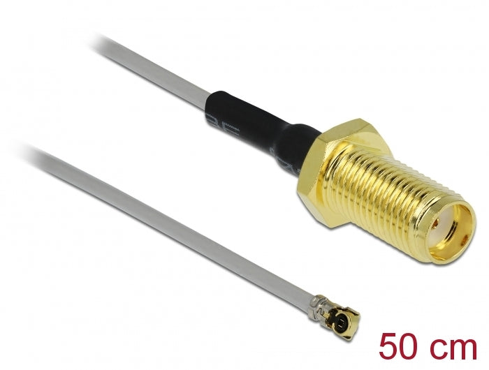 Delock Antennenkabel SMA Buchse zum Einbau zu I-PEX Inc., MHF® 4 Stecker 0.81 50 cm Gewindelänge 10 mm