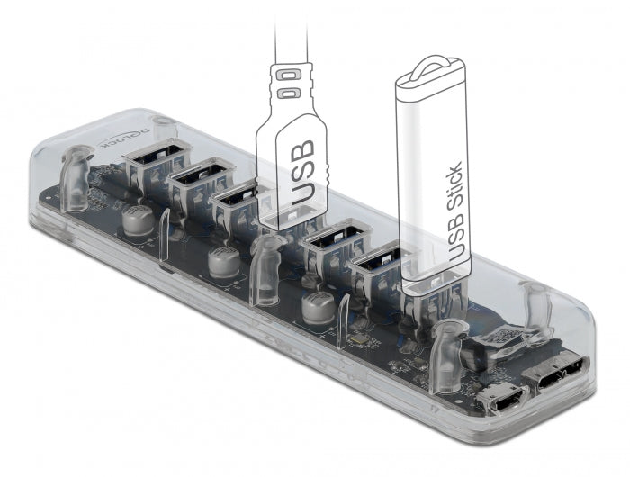 Delock Externer USB 3.0 Hub mit 7 Ports transparent